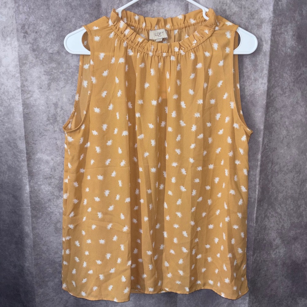 LOFT Sleeveless Ruffle Neck Blouse NWT Women Size M Mustard Yellow Sunburst Boho